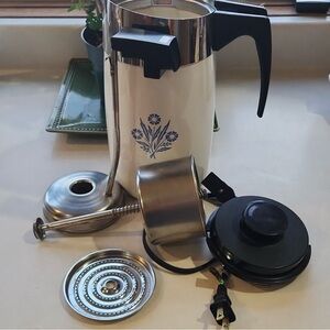 Corningware Blue Cornflower 10 Cup Electric Coffee Percolator E-1210